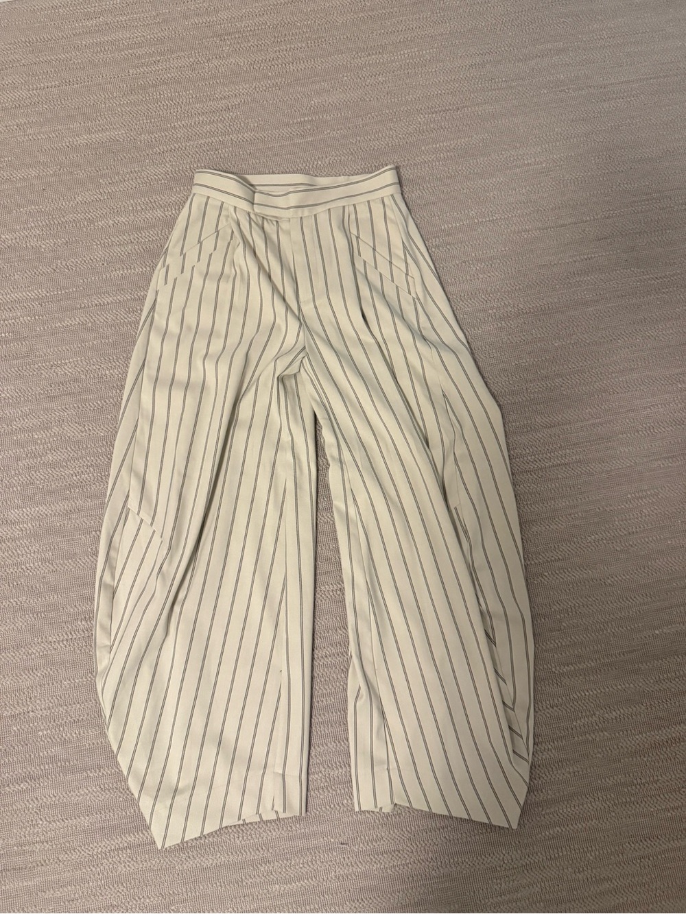 Free People Cream Wide-Leg Barrel Pinstripe Trousers